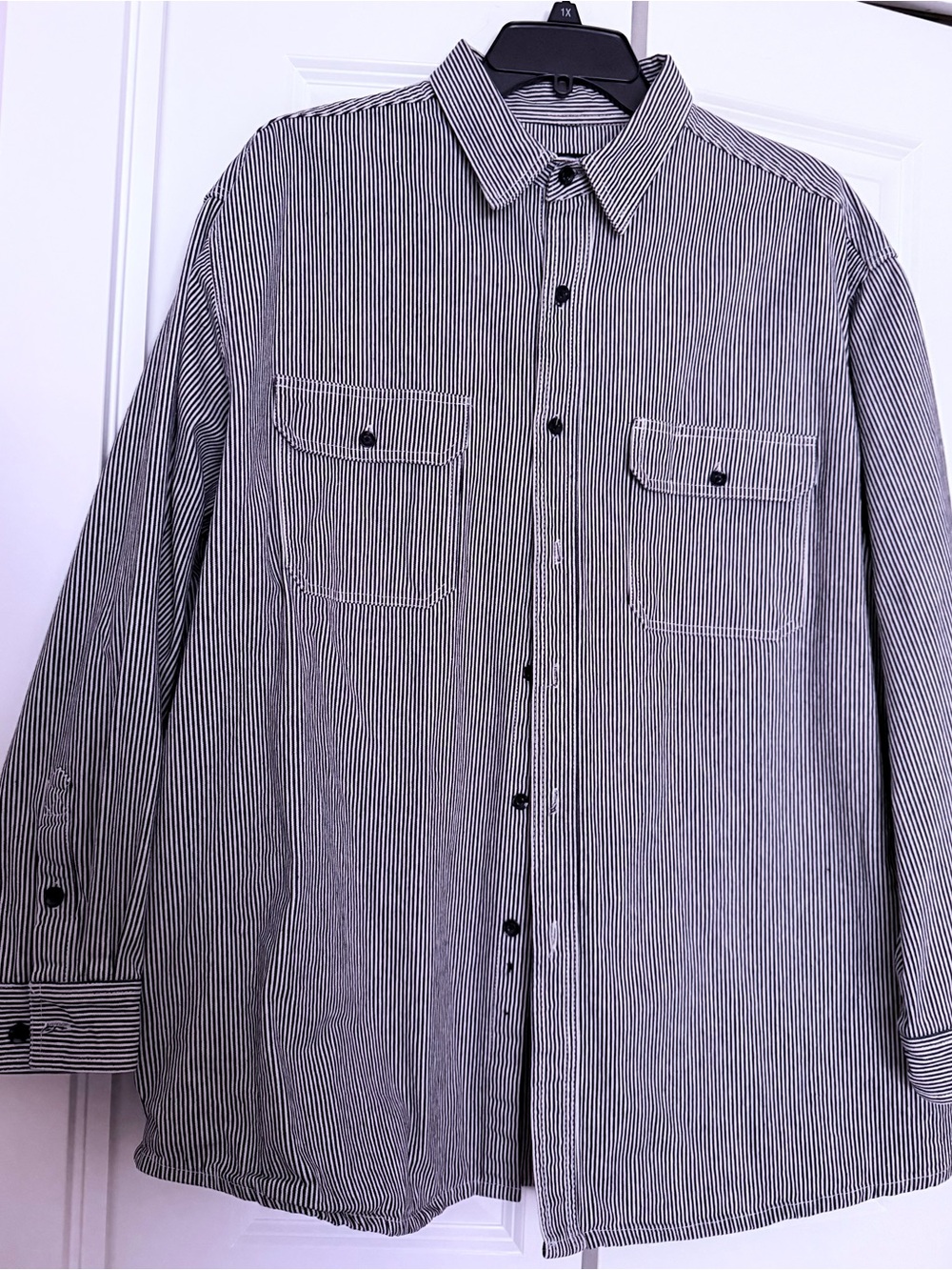 KEY Apparel Hickory Stripe Long‑Sleeve Work Shirt no stains or holes